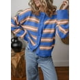 thumbnail image 4 of DOKOTOO Women Sweater Cardigans Stripe Color Block Lightweight Open Front Soft Cropped Sweater Sky Blue L US12-14, 4 of 8