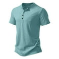 thumbnail image 2 of MIXUE Shirts For Men Summer Solid Color Round Neck Button Short Sleeve Casual Basic Pullover Tops T-shirts Activewear,Green,XXL, 2 of 4