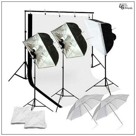Single Softbox Kit - Triple Umbrella Softbox Continuous Lighting Light Stand Kit with Backdrop Support Stand for Photo and Video by Loadstone Studio WMLS0994