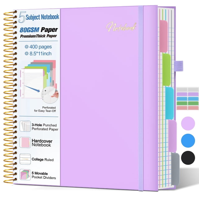 Cuaderno MUAHLIUB de 5 Materias Tapa Dura 400 Páginas 21,6x28 cm