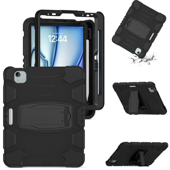 XYX Case for iPad Air 11 inch M2 2024 (6th Gen), Dual Layer Slim Heavy Shockproof Rugged Protective Cover Case with Kickstand (Black)