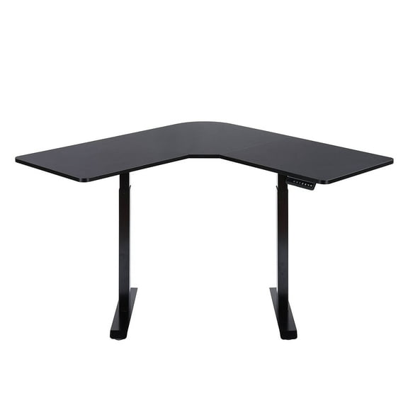 UNICOO® L Shaped Dual Motor Electric Height Adjustable Standing Desk, Computer Corner Desk, Home Gaming Desk, Office Writing Workstation (Black Frame/Black Top) XOT-L-BB