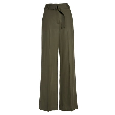 Belted Textured Wool Blend - Lewit Women's 10X34 Belted Dress Pants Wool Stretch
