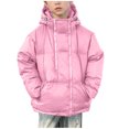 thumbnail image 2 of Kids Winter Clothes Kids Fall Winter Solid Hooded Thick Quilted Bread Jacket, Boys Girls Warm Casual Daily Outer Coat,Pink, 2 of 6