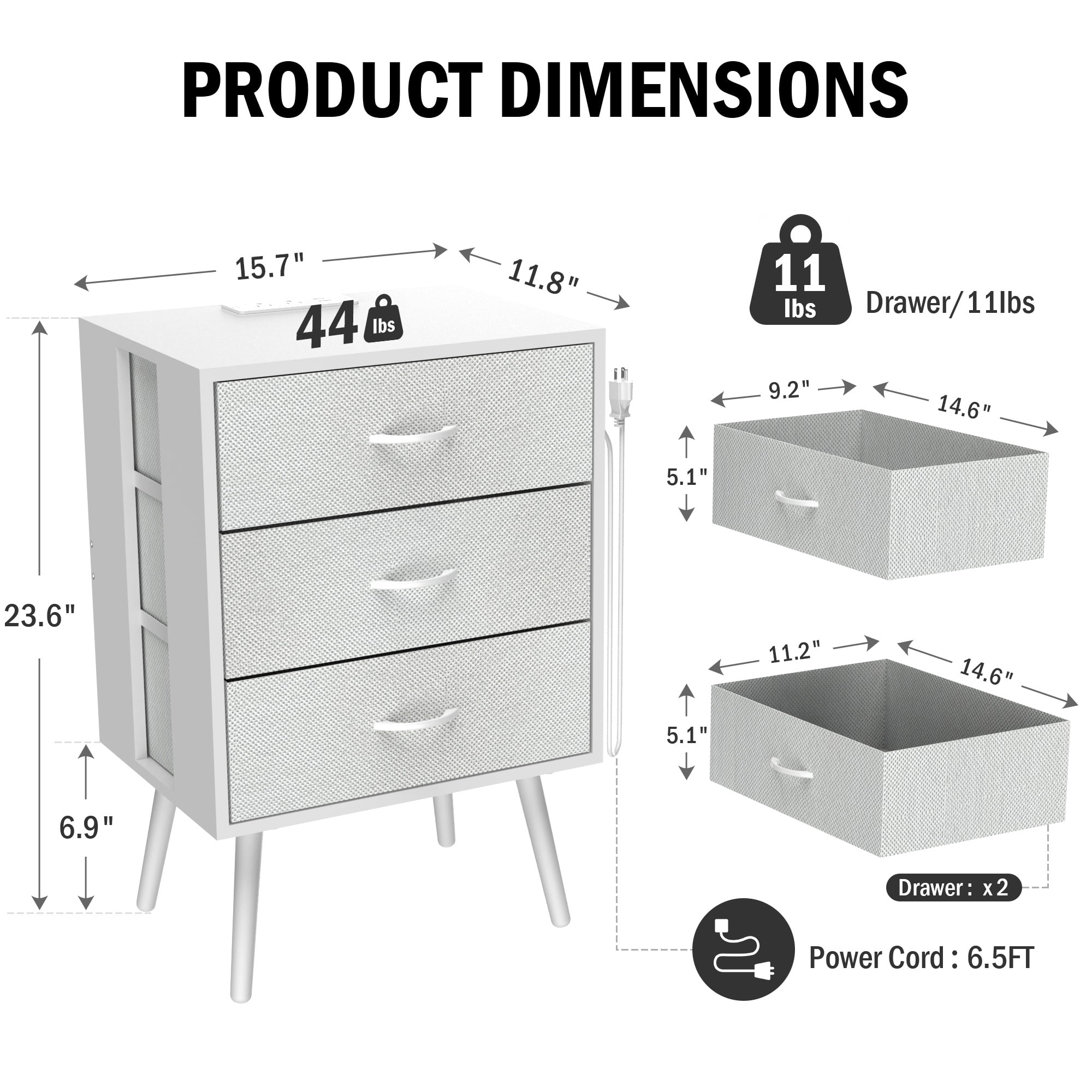 Nightstand Set of 2, Holaki Nightstand for Bedroom with Charging Station, Modern Nightstand with 3 Storage Drawer & 20 Colors LED Lights, Bedside Table for Living Room, White