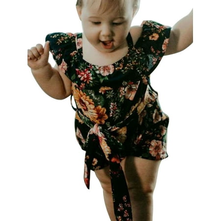 

Kids Baby Girls Summer One-Piece Romper Floral Ruffled Outfit Spaghetti Strap Clothes Halter Sleeveless Jumpsuit