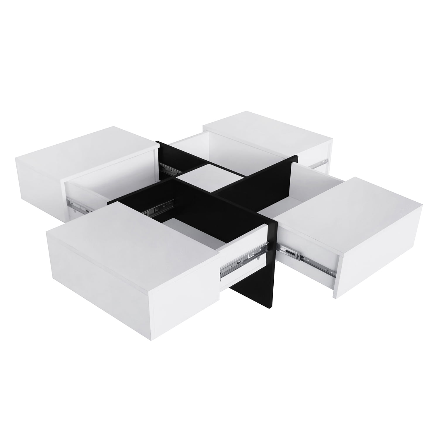 Kadyn Coffee Table, Square Cocktail Table with 4 Hidden Storage Compartments and Extendable Sliding Tabletop, White Kadyn Coffee Table, Square Cocktail Table with 4 Hidden Storage Compartments and Extendable Sliding Tabletop, White