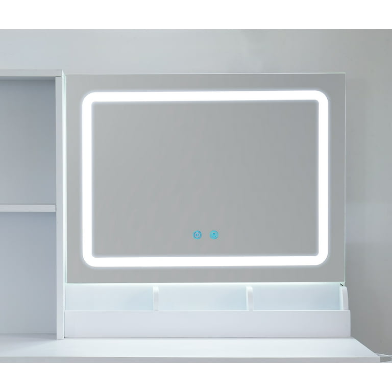 Mainstays Get Ready with Me GRWM Vanity Table with Lighted Mirror and Storage, White Finish