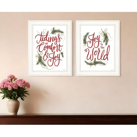 HomeRoots 408199 Good Tidings & Joy White Framed Print Wall Art - Set of 2
