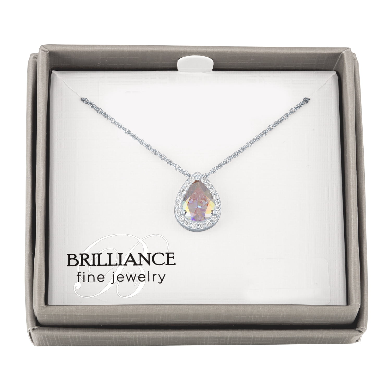 Ladies Brilliance Fine Jewelry Simulated Aurora Borealis and CZ Sterling Silver Pear Shape Pendant, 18"