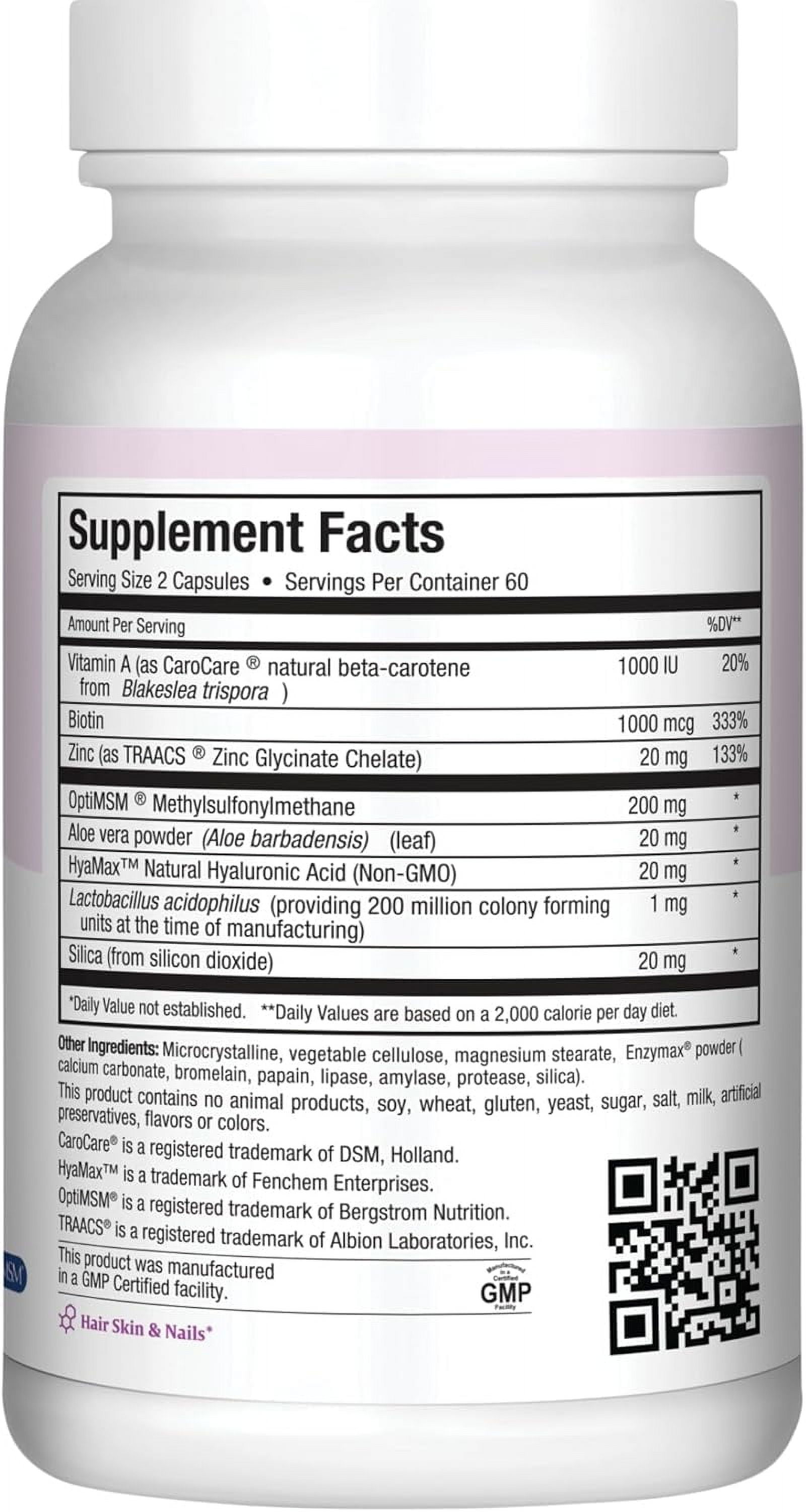 Maxi Health Skin, Hair & Nail Support, 120 Capsules – Biotin, Hyaluronic Acid & MSM – Adult Beauty Supplement