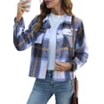 thumbnail image 3 of Anygrew Womens Shacket Plaid Shirts Flannel Shacket Jacket Long Sleeve Button Down Shirt Trendy Fall Outfits for Women Coats, 3 of 7
