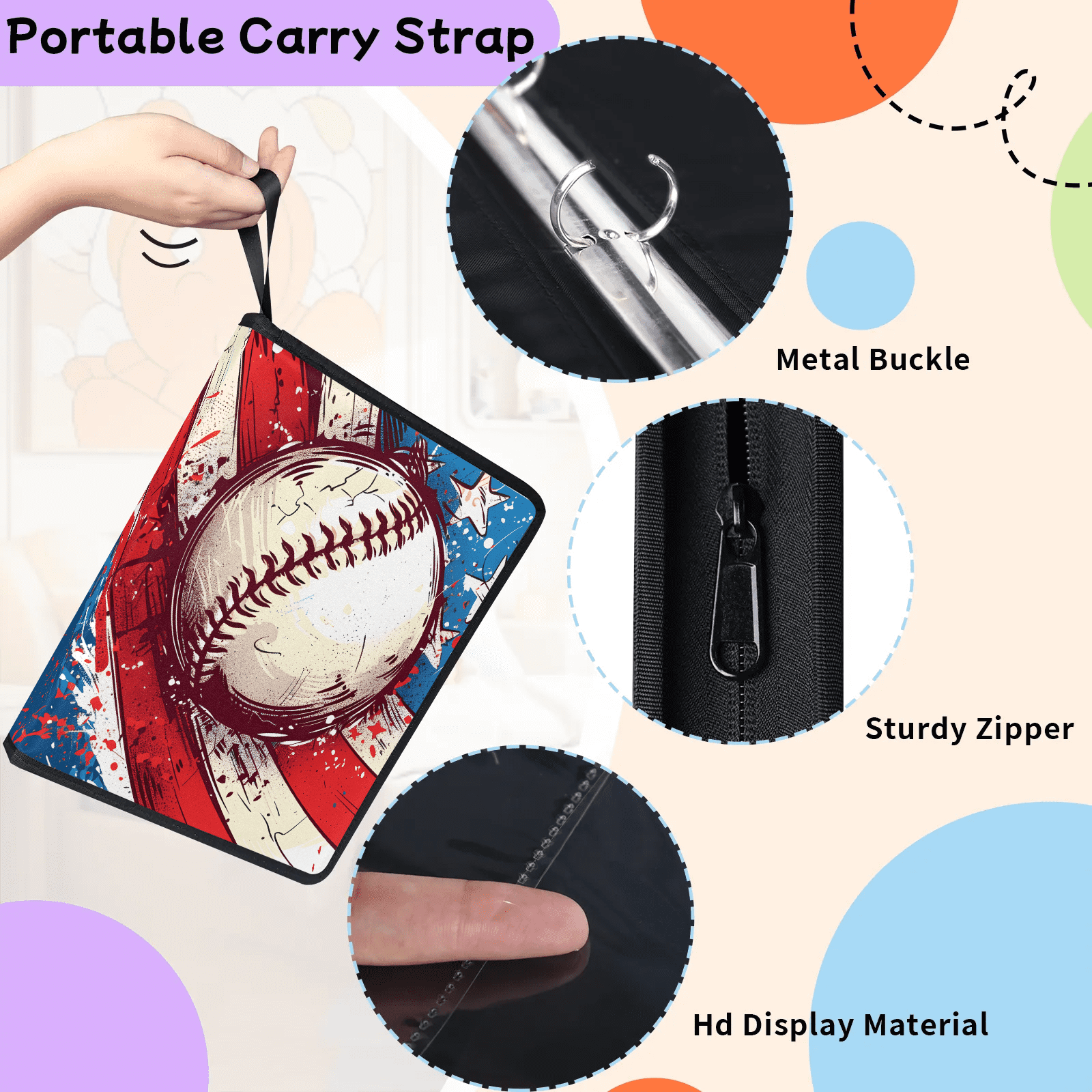 400 Pocket Baseball Card Binder with 50 Sleeves, 4 Pocket PU Leather Trading Card Binder for Sports Game Cards Collector Album