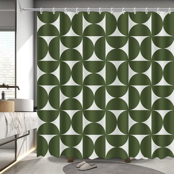 Geometric Green Shower Curtain Modern Minimalist Bath Curtain Waterproof Fabric For Bathroom 71x71 inches
