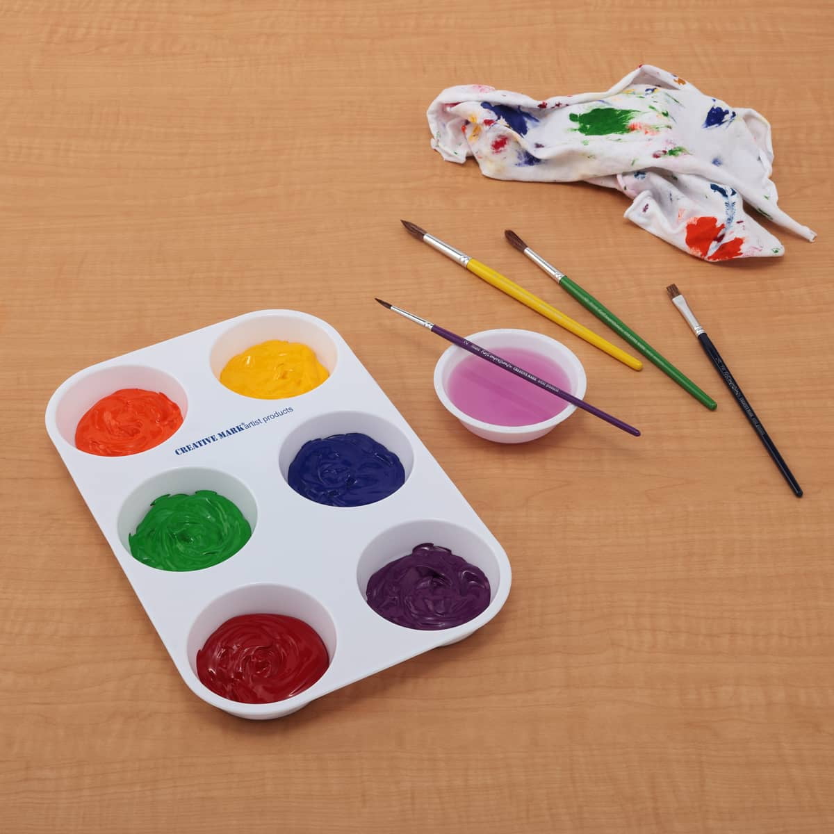 Creative Mark 6‑Well Plastic Muffin Tray for Art Paint, Pack of 12, Reusable 60ml Oversized Paint Wells for Acrylic Watercolor & Gouache, Durable, Easy-Clean Palette Tray for Artists & Craft Supplies