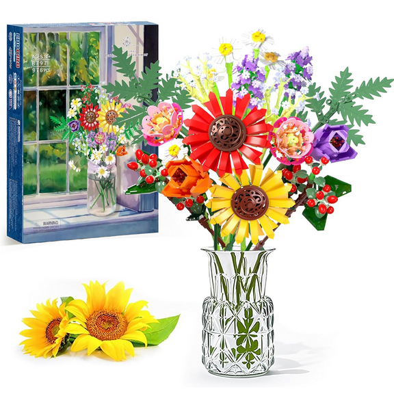 Honchoes Spring Flowers Bouquet Building Set Compatible with Lego Botanical Home Decor for Adults 976Pcs