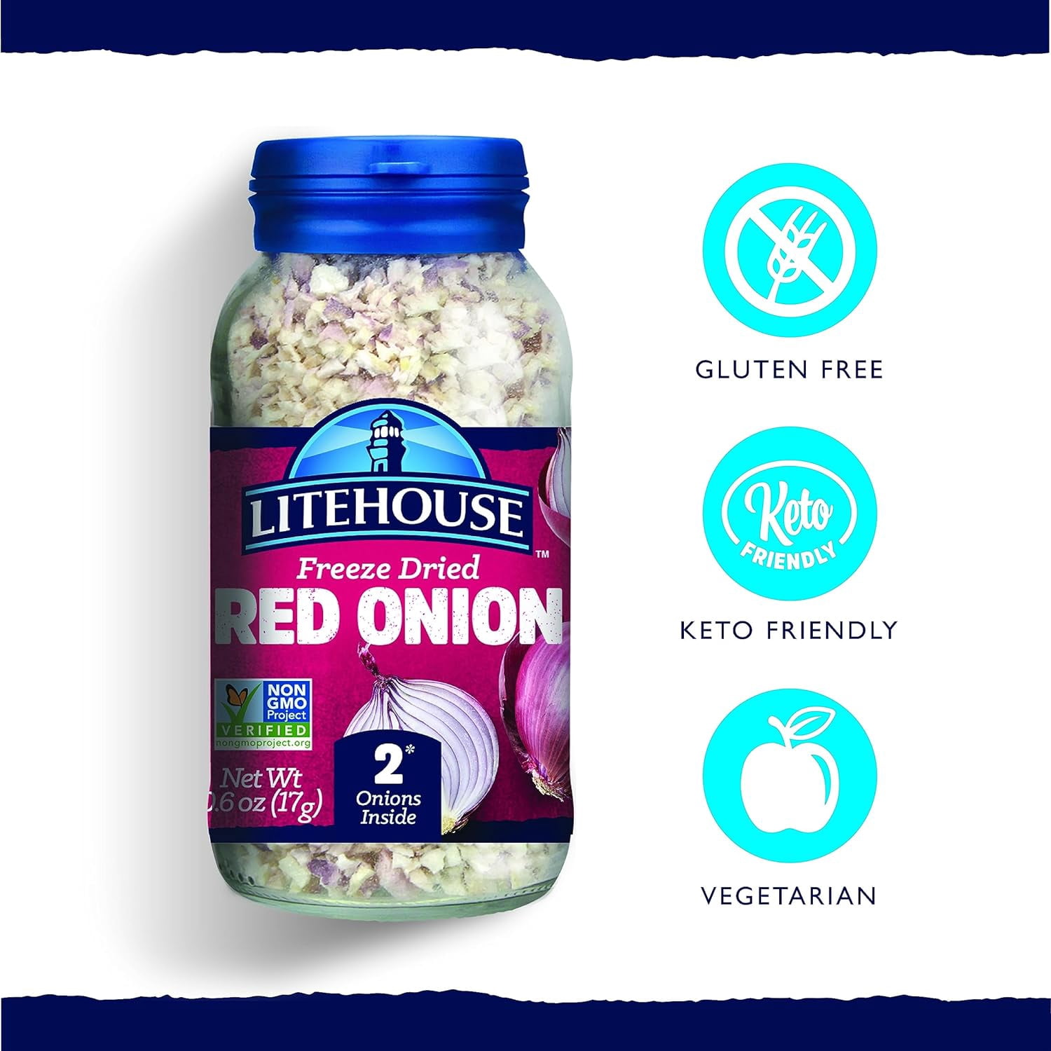 Litehouse Freeze Dried Red Onion - Substitute for Fresh Red Onion, Jar Equal to 2 Red Onion Fresh, Organic, Red Onion Seasoning, Non-GMO, Gluten-Free - 0.60 Ounce 3-Pack