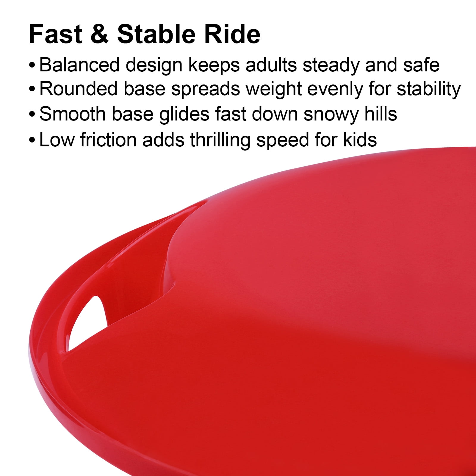 Gamexcel 25-Inch Round Downhill Sprinter Toboggan Snow Sled for Kids, Boys, Girls, and Adults, Featuring Built-in Handles and Pulling Rope - Red
