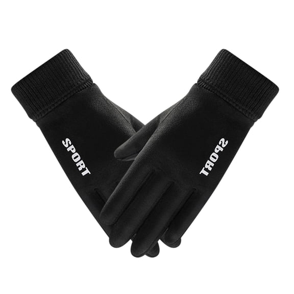 Black Men S Winter Gloves With Warm Lining And Windproof Design For Outdoor Use And Sports