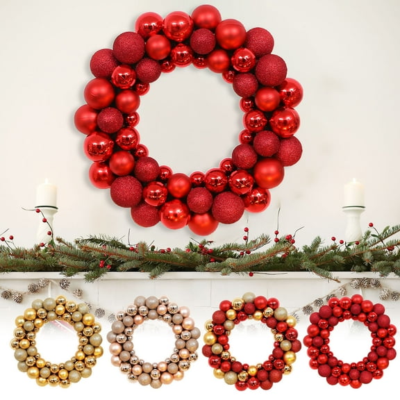 2025 Balls Wreathes for Christmas Decorations Christmas Wreath Gold Red Decoration Hanging Ornaments for Porch Window Wall Farmhouse Home Holiday Hanging Decor 13.78 inch