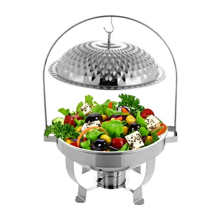 6.3QT Chafing Dish Buffet Set, Stainless Steel Round Chafing Dishes for Buffet with Diamond Lid & Lid Holder, Chafers and Buffet Warmers Set for Event Party Wedding Camping Dinner