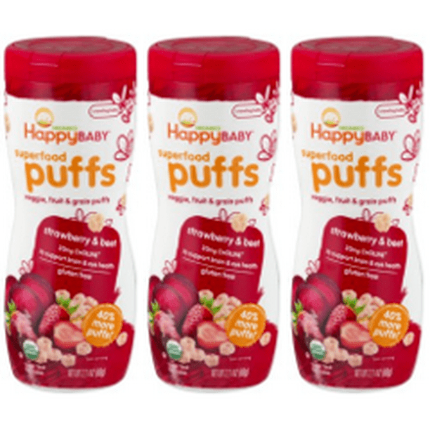 (3 Pack) Happy Baby Superfood Puffs Strawberry &amp; Beet, 2.1