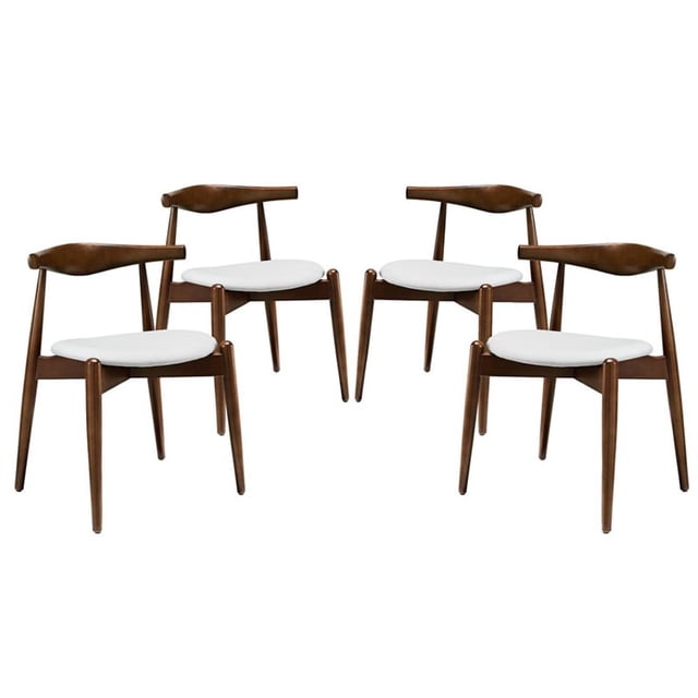 Modway Stalwart Dining Side Chair Set of 4, Dark Walnut and White