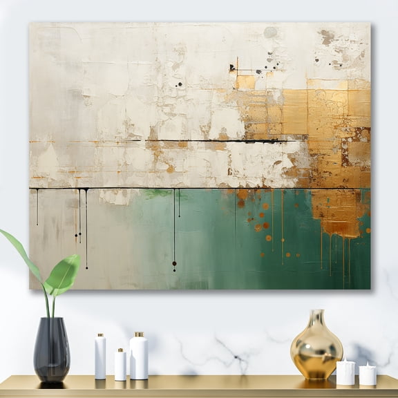 Designart "The Minimalistic Horizon In Gold And Teal II" Abstract Painting Canvas Wall Art