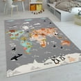 thumbnail image 2 of Kids Rug Non-Slip Play Mat with World Map of Animals in Grey, 2 of 5