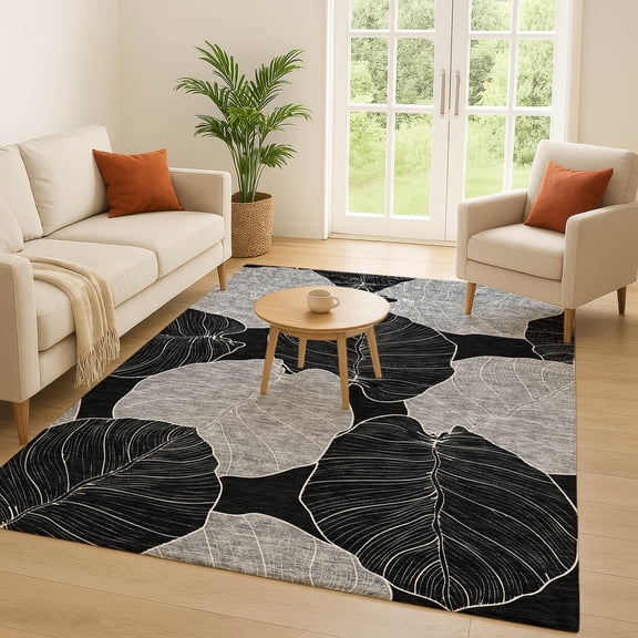 Addison Rugs Chantille Indoor/Outdoor Transitional Floral Black Machine Washable Rectangle Rug, 10' x 14'