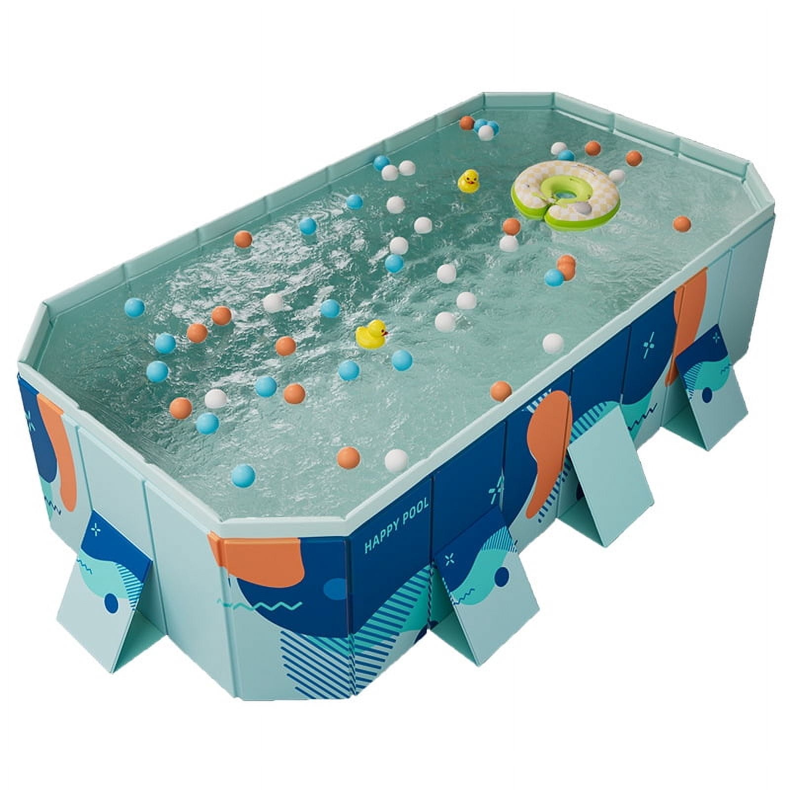 YUCHANG Foldable Swimming Pool, Large Non-inflatable Adults Kids Outdoor Pools, with Fix Patches & Stable Triangular Braces, Cartoon Blue (118" x 66" x 20")