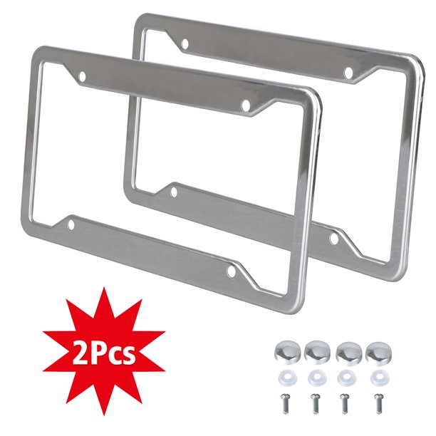 TSV 2PCS Stainless Steel Polish Mirror License Plate Frame 4 Holes with