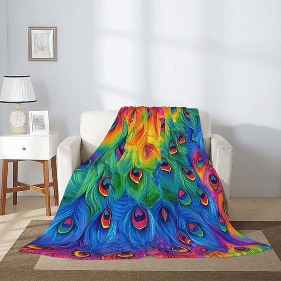 Peacock Feathers Blanket Soft flannel Throw Blanket Plush Blankets for Couch Bed Peacock Gifts for Boys Girls Kids Adults