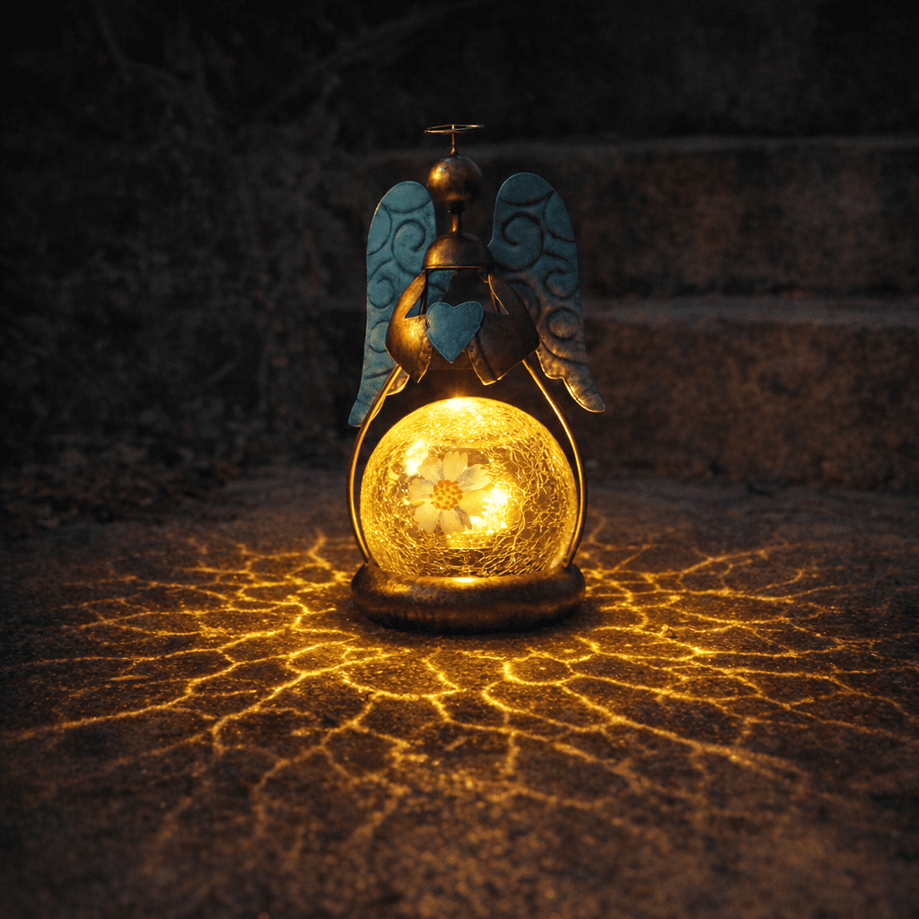 Outdoor Decor, Solar Angel Statue,Solar Statue,Crackle Glass Globe with Flower,For Patio,Gardens and Lawns Decoration