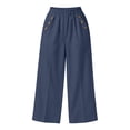 thumbnail image 4 of VEKDONE Lounge Pants for Women Cotton Elastic High Waist Palazzo Pants Button Decorative Straight Leg Trousers Summer Loose Fit Comfy Wide Leg Pants with Pockets Navy XXXL, 4 of 7