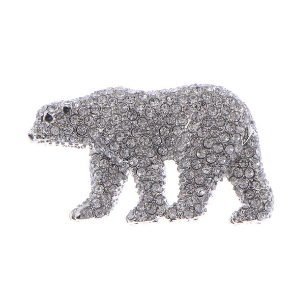 Women's Polar Bear Brooch Clear Crystals Christmas Winter Holiday Gift Pin Shawl Scarf Brooch