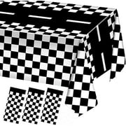 3 Packs Checkered Race Car Party Tablecloths Black and White Checkered Stripes Theme Party Touchdown Table Cover for Motor Racing Birthday Party Decorations Supplies Racing Party Favor, 54" x 108"