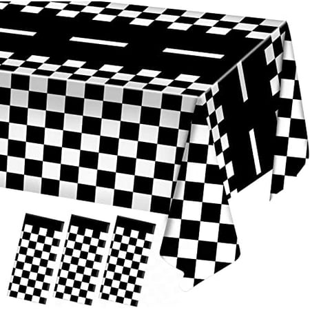 3 Packs Checkered Race Car Party Tablecloths Black and White Checkered Stripes Theme Party Touchdown Table Cover for Motor Racing Birthday Party Decorations Supplies Racing Party Favor, 54" x 108"
