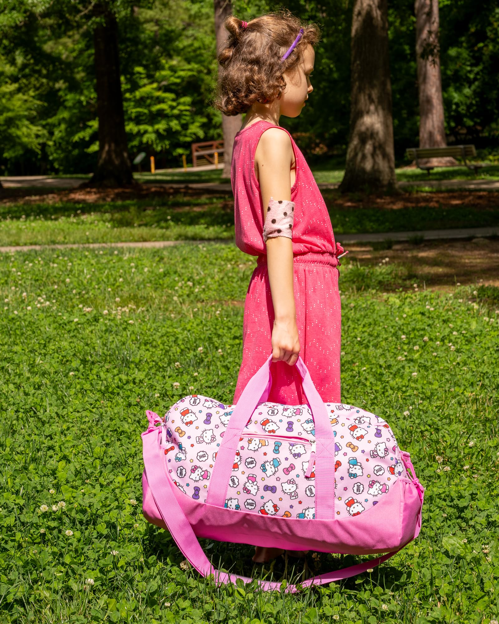 Hello Kitty Duffle Bag, 16” Travel Sleepover Bag for Girls, Weekender Bag, Pink Dance Bag