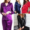 thumbnail image 4 of Pyjama en Satin de Soie pour Femmes Pyjamas Dames PJS Tenue d'Intérieur Vêtements de Nuit Ensembles Nuisette, 4 of 5
