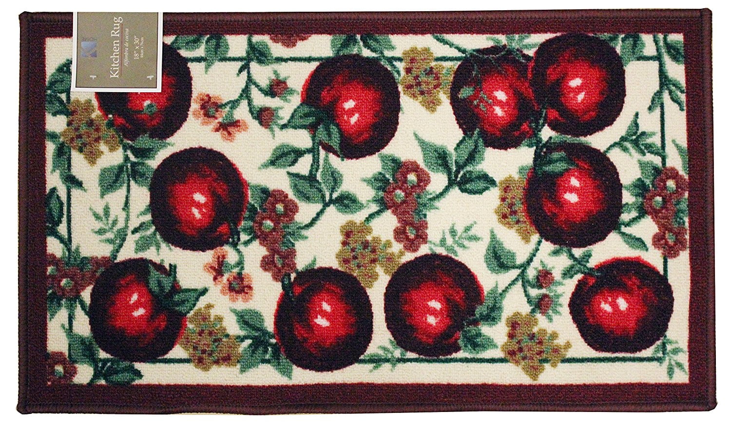 Kashi Home Red Apple Series Kitchen Rug 18 X 30 Rectangle Kitchen Mat with Latex Back