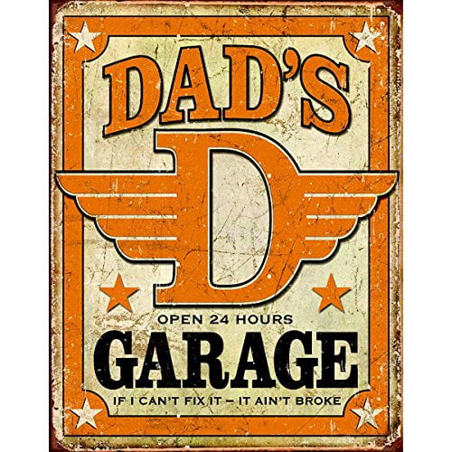 Dad's garage open 24 hours a day if it's not broke don't fix it vintage style metal advertising wall plaque sign or framed picture frame