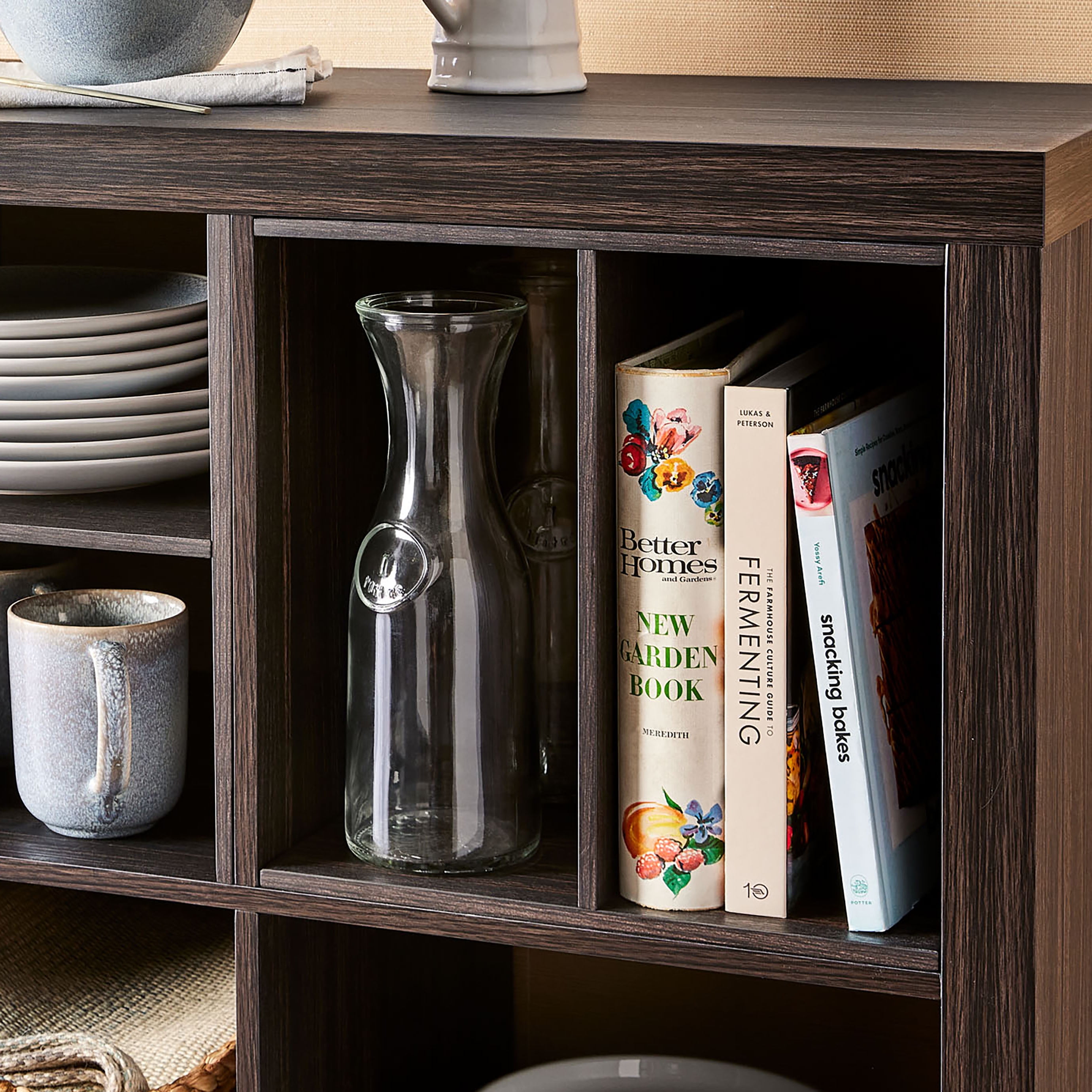 (4 pack) Better Homes & Gardens H Shelf Insert for Cube Organizers, Tobacco Oak