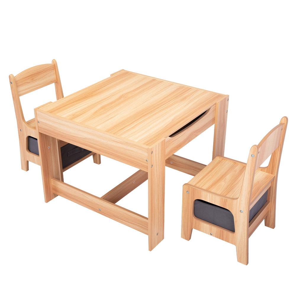 Natural Wood Kids Table and Chairs Set, SESSLIFE DoubleSided Table and