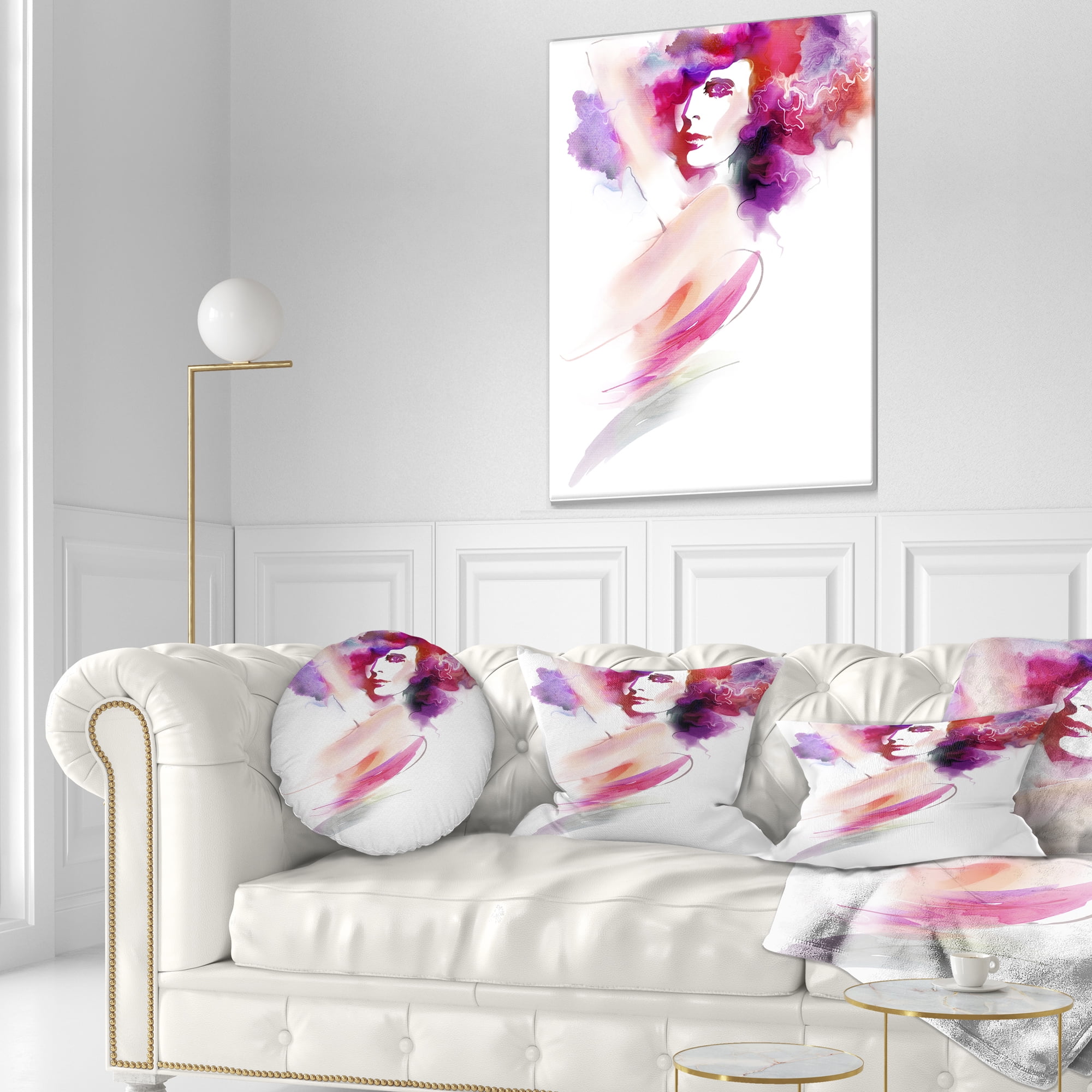 Designart Woman with Colors - Portrait Throw Pillow - 12x20