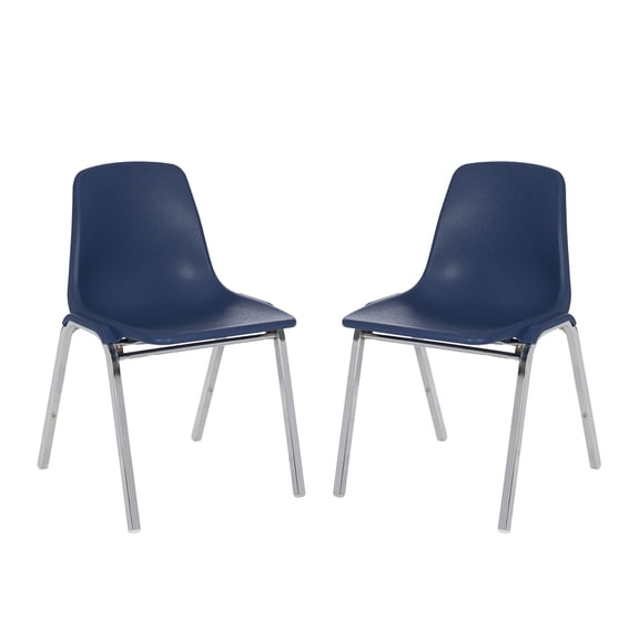Hampden Furnishings Willa Collection Plastic Stack Chair, Blue, Pack of 2