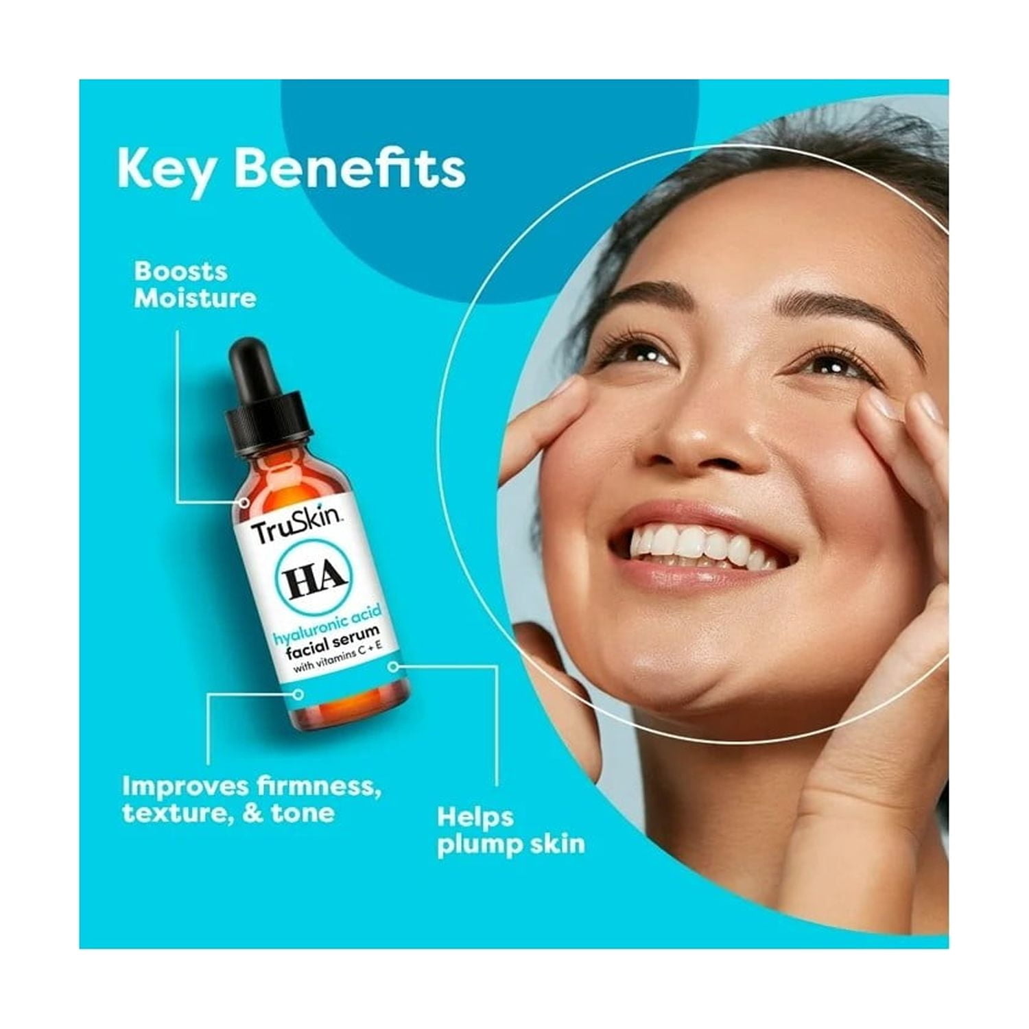 TruSkin Hyaluronic Acid Face Serum, Dual-Action Hydration with Ceramides & Aloe, 2 fl oz