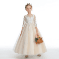 thumbnail image 2 of Elegant Tulle Flower Girl Dress A Line Applique First Communion Dresses with Sleeves Pageant Princess Party Gowns (2 -3Years）, 2 of 9