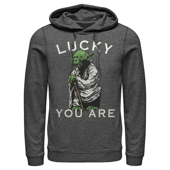 Men's Star Wars St. Patrick's Day Yoda Lucky You Are  Pull Over Hoodie Charcoal Heather Large