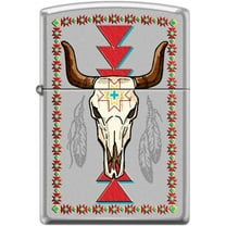 Zippo Lighter-Longhorn and Feathers Satin Chrome Windproof Lighter #Z5492